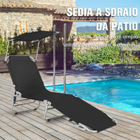 Lettino Prendisole con Parasole, Sedia a Sdraio Pieghevole da Giardino con Schienale Reclinabile, per Spiaggia Patio Piscina (nero)