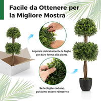 Albero Bosso Artificiale da 100 CM, Albero Finto con Doppia Sfera e Vaso di Plastica Riempito di Cemento, Piante Finte Resistenti ai Raggi UV, Decorazione per Ingresso, Giardino e Casa