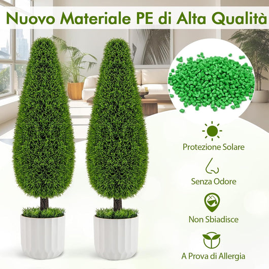 Set di Cespo Cedro Artificiale a Forma di Goccia 90 cm, 2 Piante Artificiali da Interno ed Esterno con Vaso in Plastica, Decorazione da Casa e Ufficio