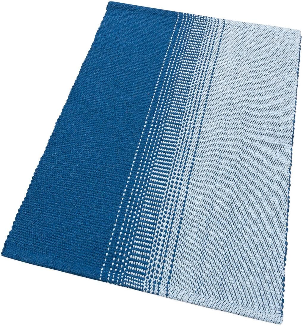 Tappeto Cucina Bagno Puro Cotone Assorbente Tessuto Intrecciato a Mano Blu 55x280 cm