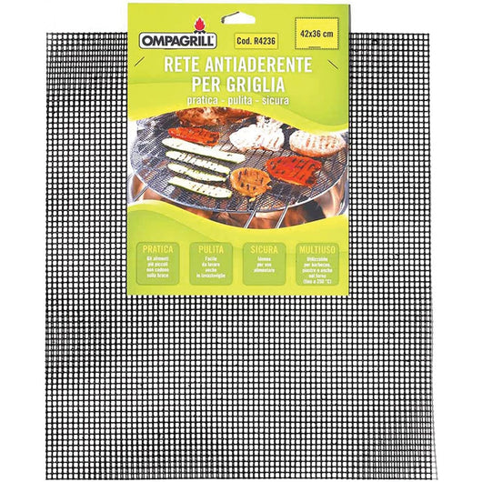 RETE ANTIADERENTE PER BARBECUE TAPPETINO PER GRIGLIA O PIASTRA 42x36cm OMPAGRILL R4236