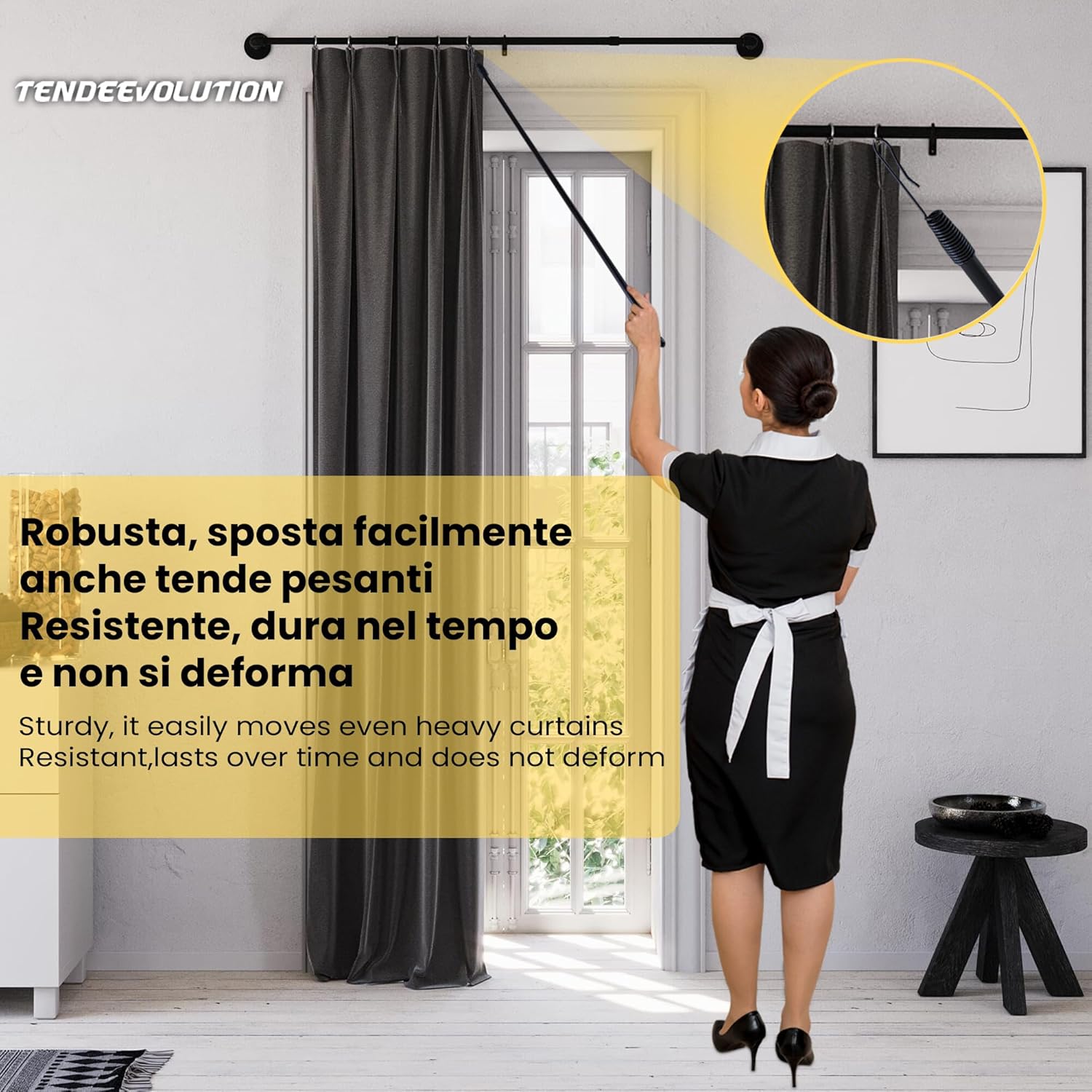 Frustino Frusta Asta - Tiratenda per Tende da Interno in Ferro, Diametro 11mm, Lunghezza 125cm - Colore: Oro Satinato