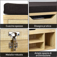 Panca Scarpiera, 103,5 x 48 x 30 cm, Panca Porta Scarpe con tappeto morbido rimovibile e L’unità Contenitore, spazio per 9 paia di scarpe, Colore Naturale Legno