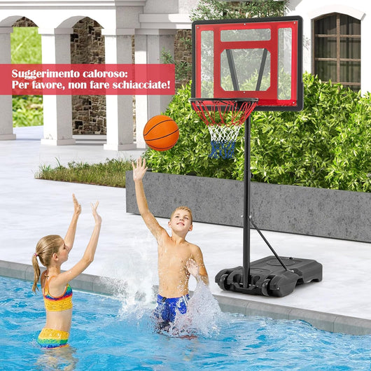 Canestro da Basket per Piscina, Regolabile in Altezza da 115-135 CM per Bambini e Adolescenti, Supporto da Basket Portatile con Ruote per Piscina e Interno