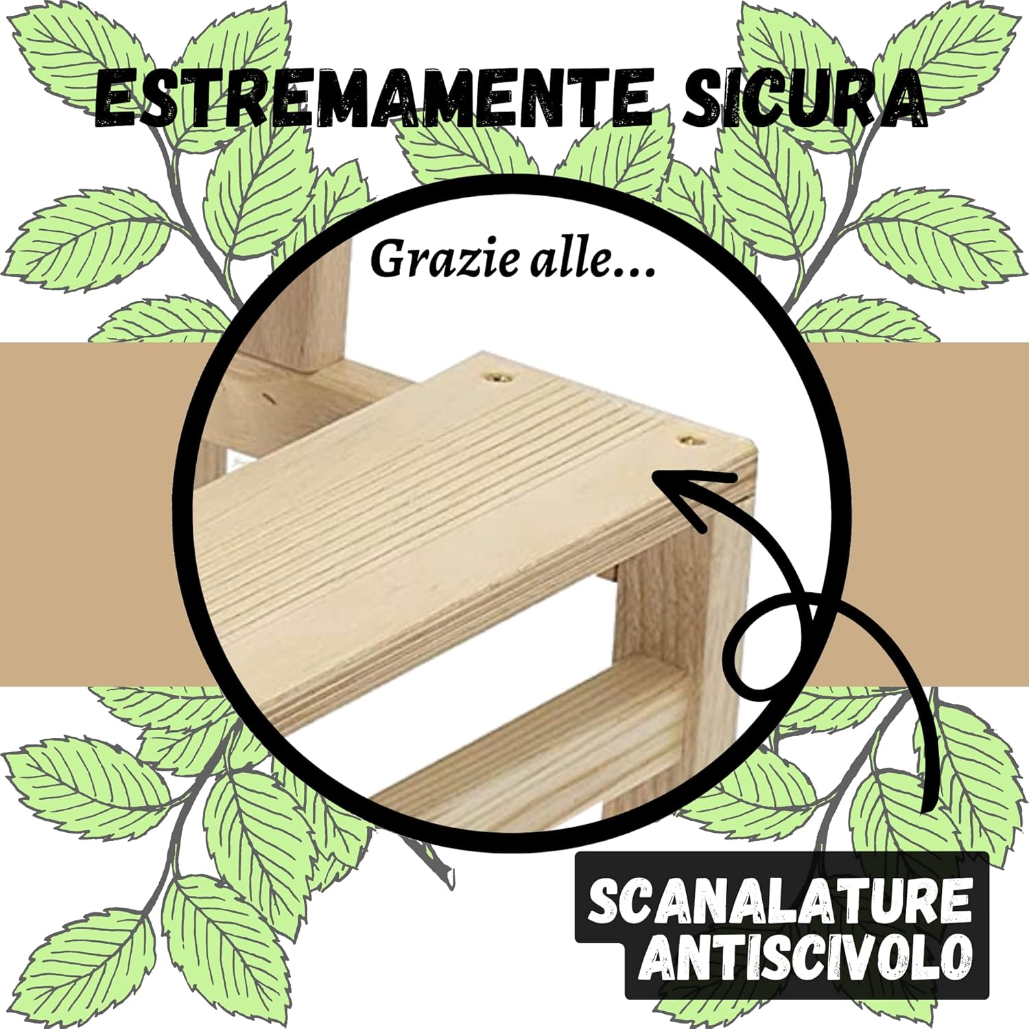 Scaletta 3 Gradini Legno Sgabello pieghevole legno Di Faggio Salvaspazio naturale Tomaino