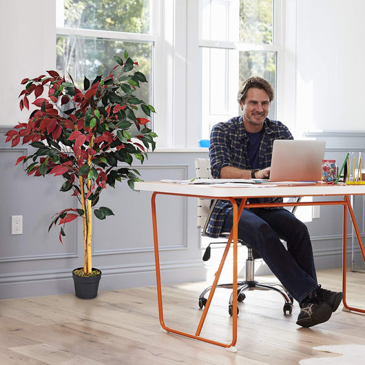 Albero Ficus Finto in Vaso, Pianta Artificiale Realistica, Vaso di Cemento, per Interno ed Esterno, 120cm