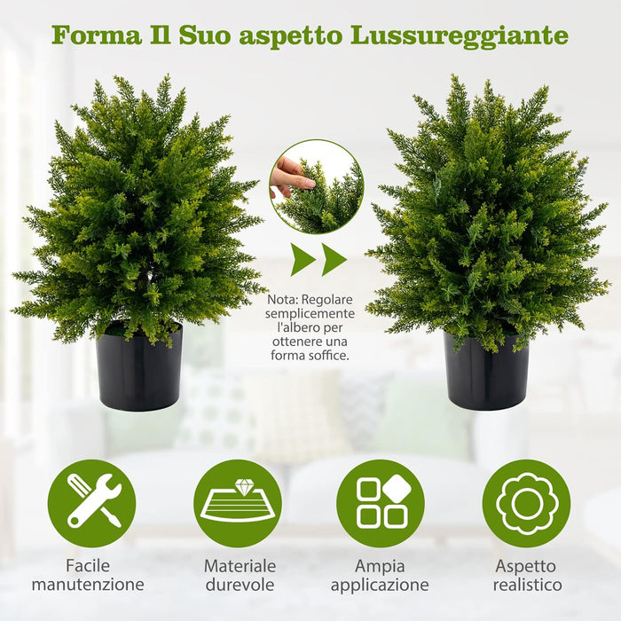 Pianta Finta 54 cm, Cedro Artificiale Resistente ai Raggi UV con Vaso Riempito di Cemento e Foglie Lussureggianti, Alberi Artificiali da Esterno e Interno