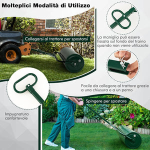 Rullo per Prato in Metallo, Rullo da Giardino Riempibile con 30 Litri di Acqua/Sabbia, con Gancio e Impugnatura Staccabile per Giardino, Prato, Parco e Fattoria (Verde)