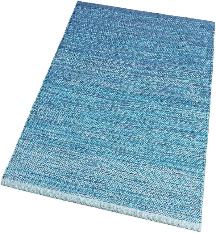 Tappeto Cucina Bagno Puro Cotone Assorbente Tessuto Intrecciato Blu 55x180 cm