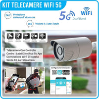 Telecamera Wi-Fi Esterno, Kit Videosorveglianza Wireless, 4 Canali FUll Hd Ip Senza Fili, Telecamera 5 MPX Visione da Smartphone Tablet