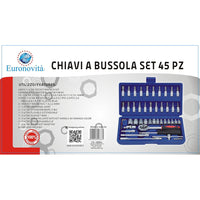 SET 45pz CHIAVI A BUSSOLA ESAGONALI 1/4" INSERTI PUNTE MAGNETICHE CRICCHETTO EURONOVITA'