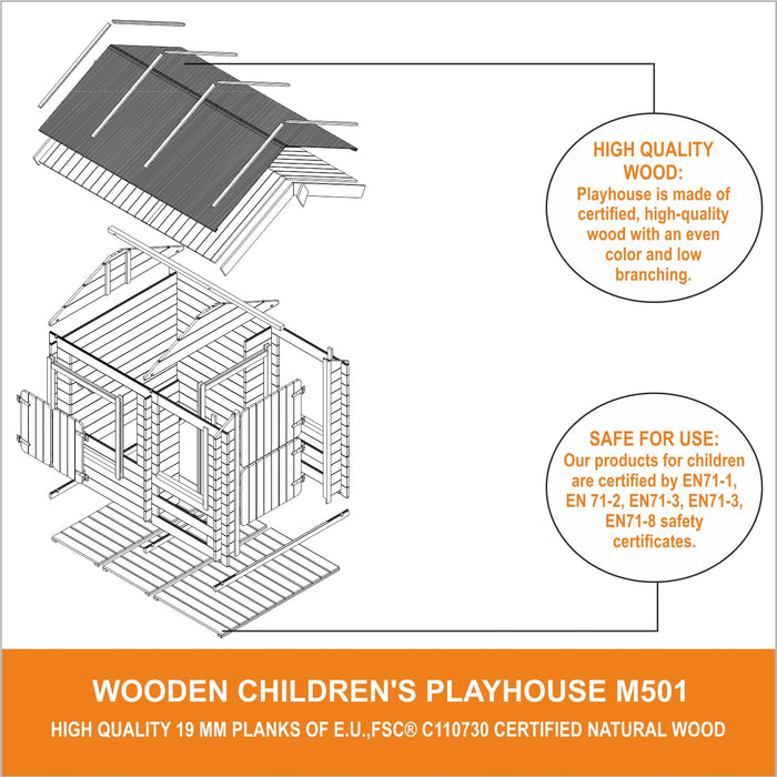 Casetta legno per bambini - L182xL146xA145cm/ 1.1m2 - Timbela M501