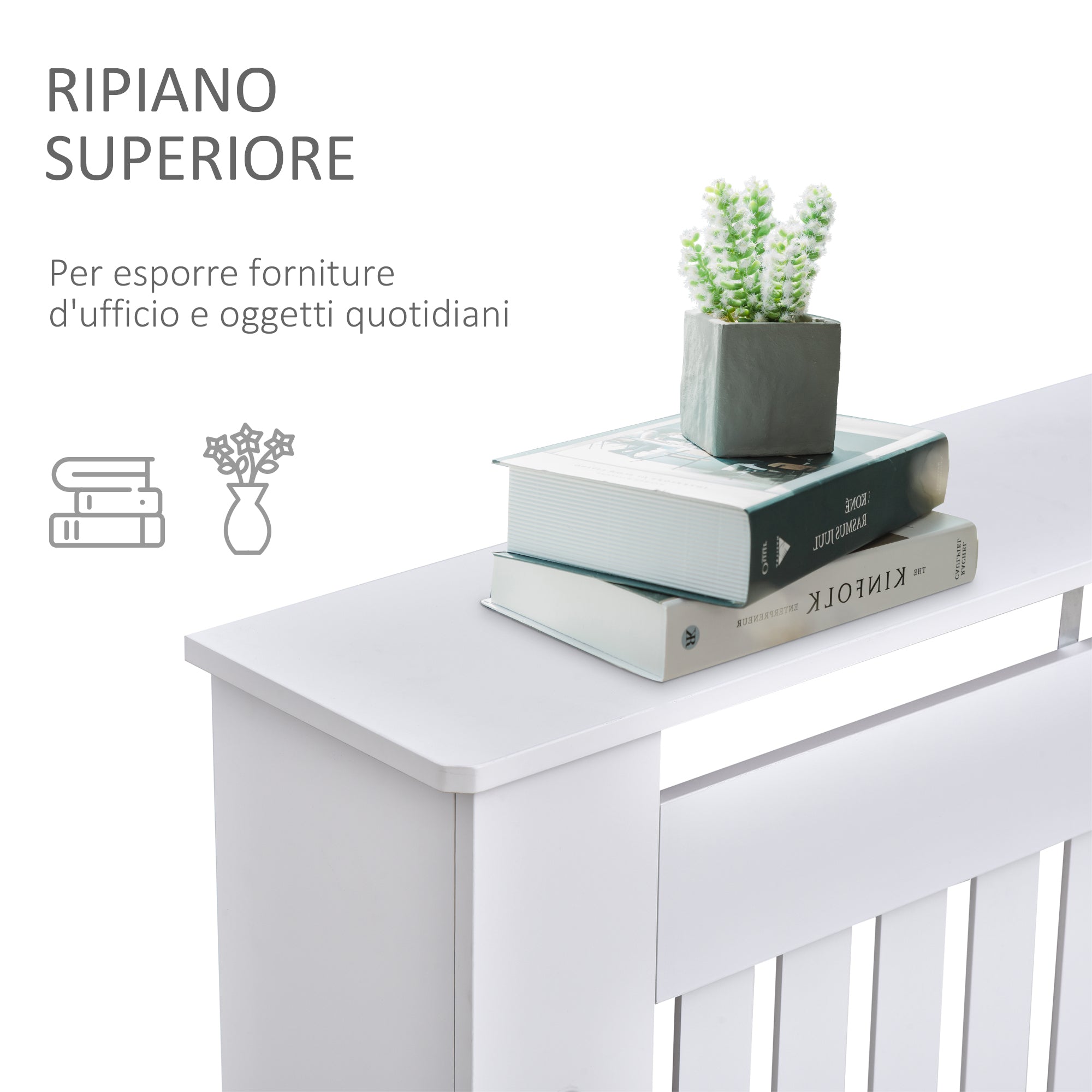 Easycomfort Copritermosifone a Doghe in MDF per Casa e Ufficio, 152x19x81 cm, Bianco