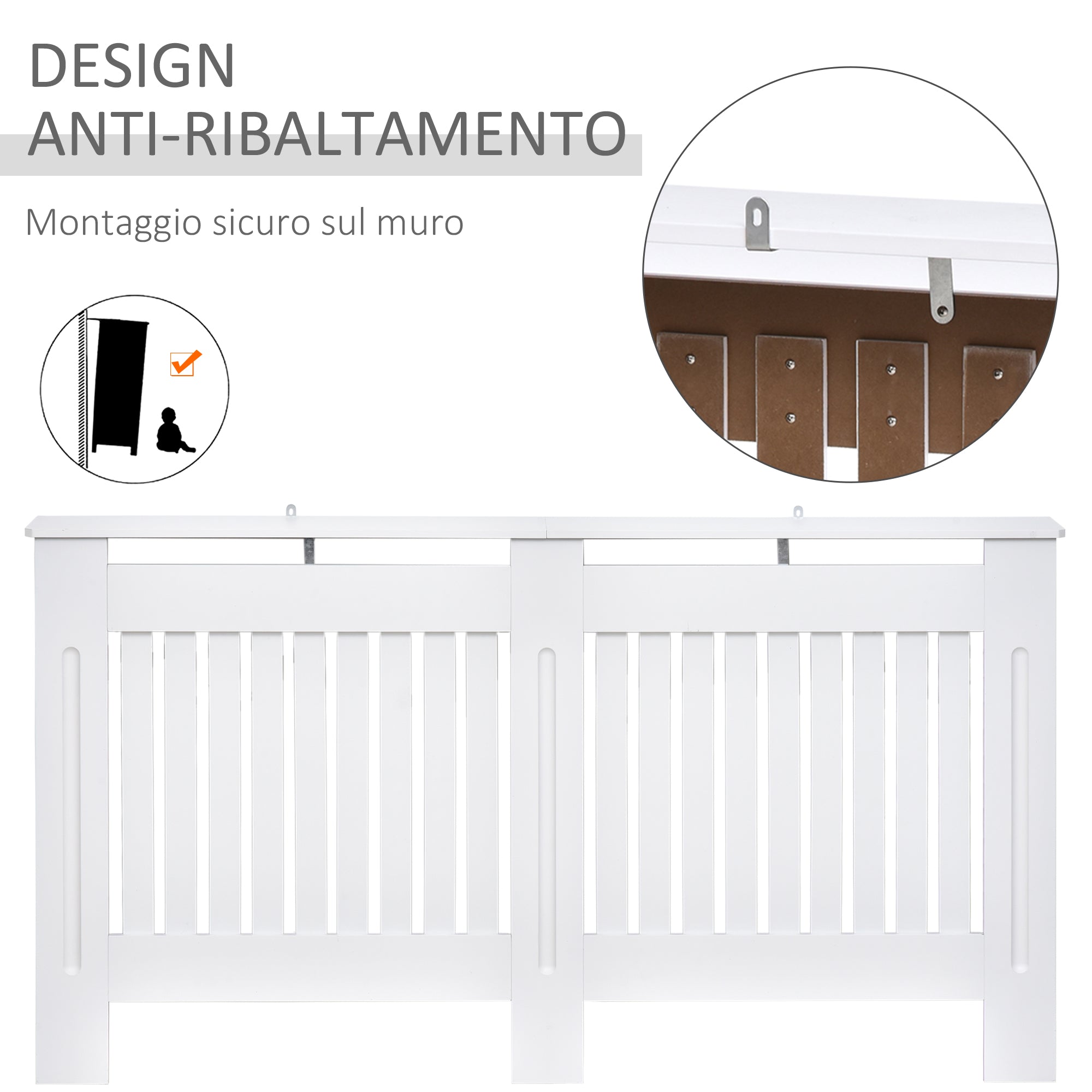 Easycomfort Copritermosifone a Doghe in MDF per Casa e Ufficio, 152x19x81 cm, Bianco