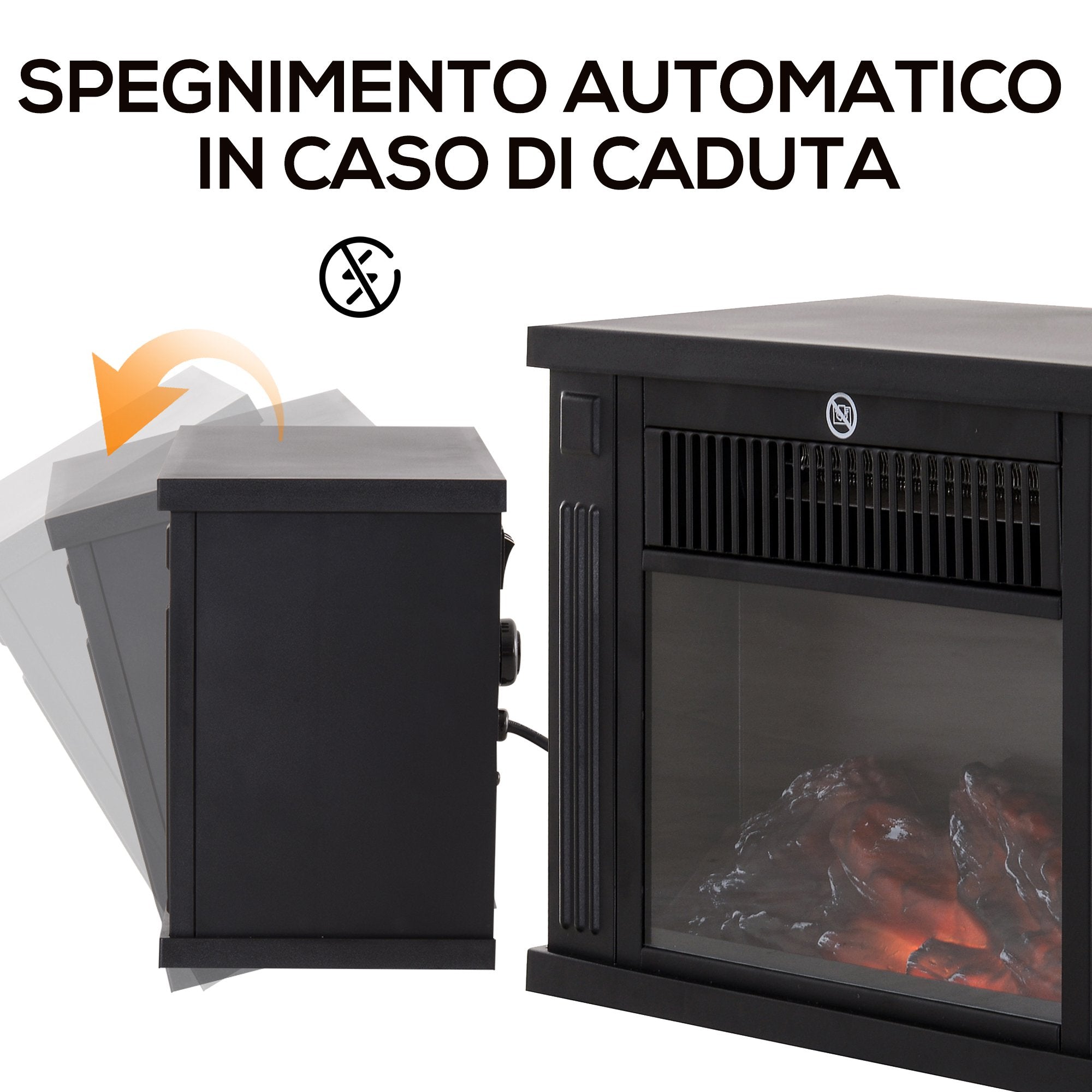 Camino Elettrico da Terra Effetto Fiamma 600W/1200W Nero