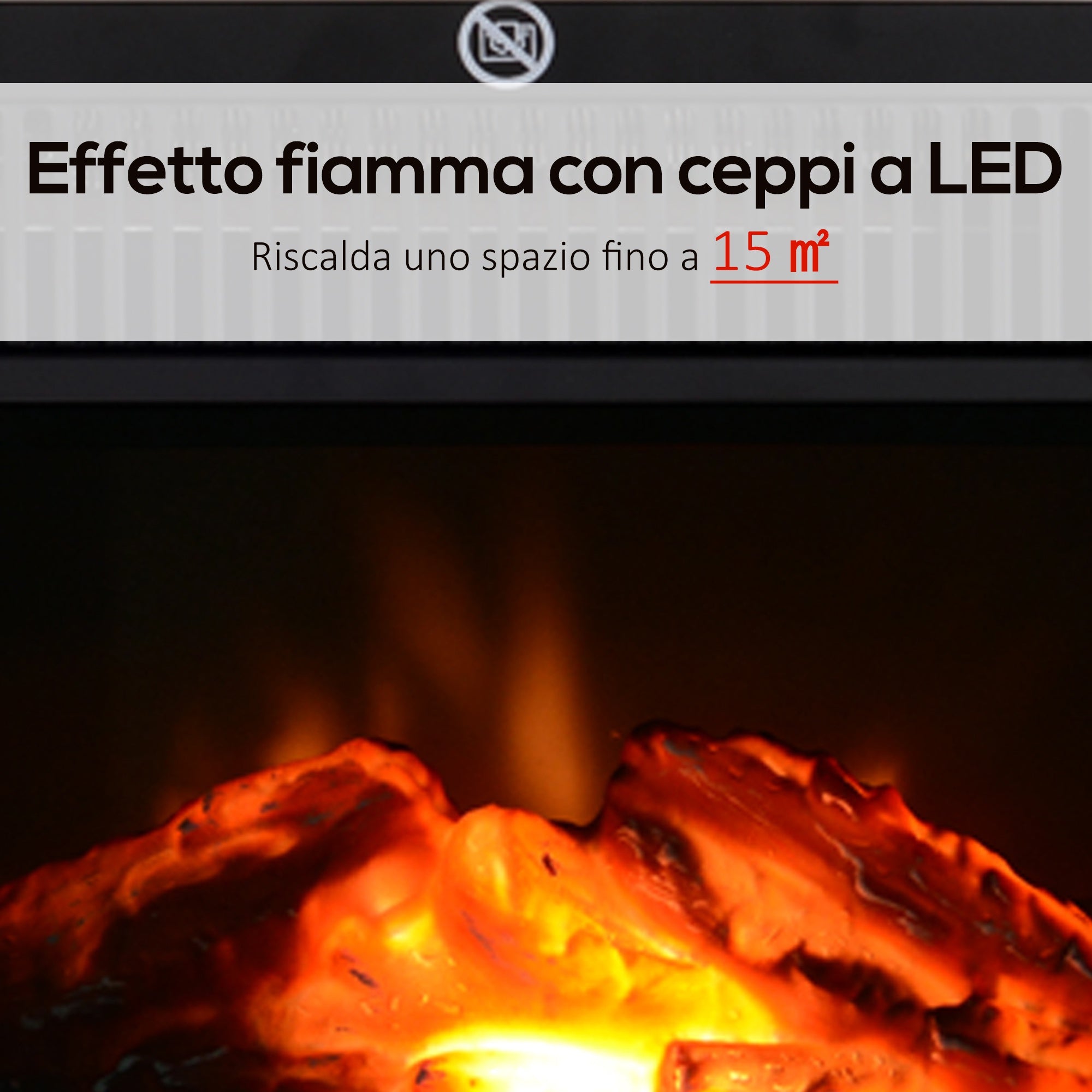 Camino Elettrico da Terra Effetto Fiamma 600W/1200W Nero