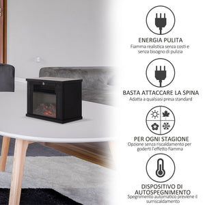 Easycomfort Camino Elettrico da Tavolo con Effetto Fiamma, Caminetto con Potenza Regolabile 600/1200W, Copertura 10-15m², Nero