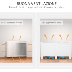 EasyComfort Copritermosifone in Legno MDF, Copertura per Termosifone Moderna con Ripiano Superiore Verniciato Bianco, 151.5x82x19 cm