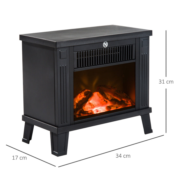 Easycomfort Camino Elettrico da Terra Moderno Potenza 600W/1200W con Effetto Fiamma 34 x 17 x 31cm Nero