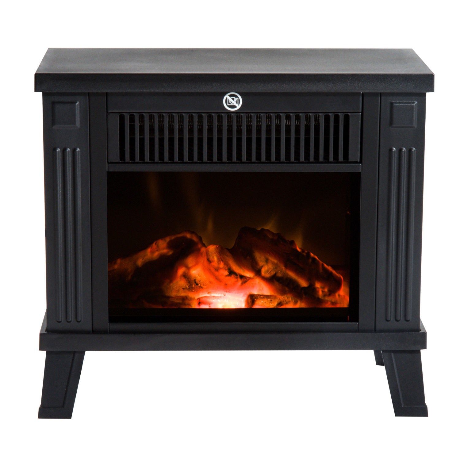 Easycomfort Camino Elettrico da Terra Moderno Potenza 600W/1200W con Effetto Fiamma 34 x 17 x 31cm Nero