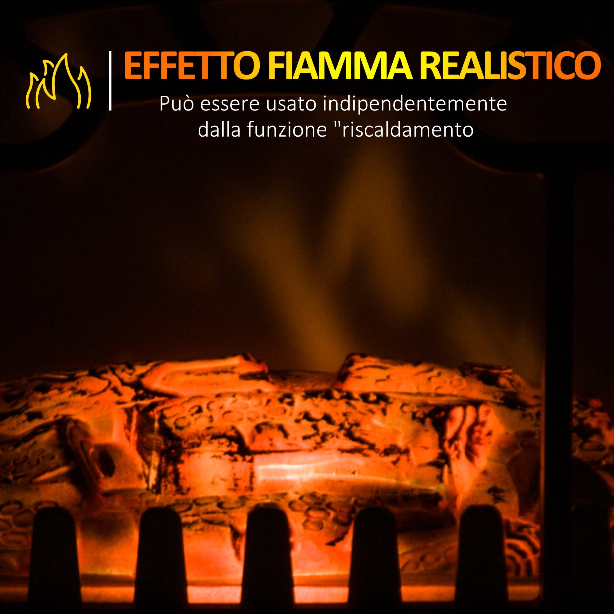 Camino Elettrico da Terra Effetto Fiamma 1800W Nero