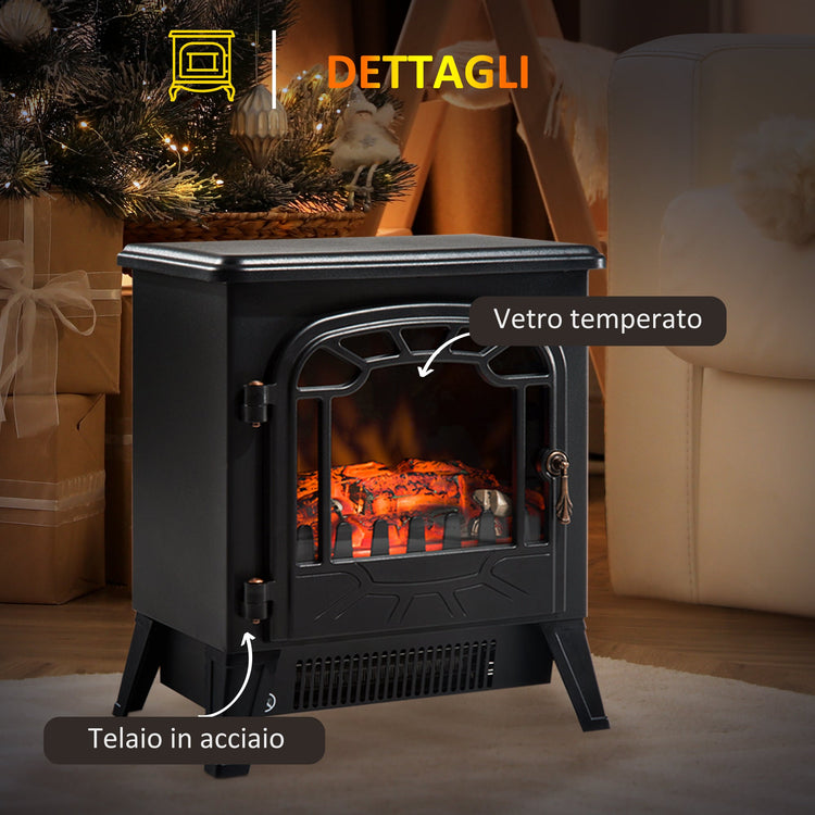 Camino Elettrico da Terra Effetto Fiamma 1800W Nero