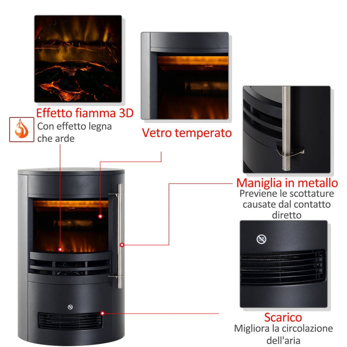 Camino Elettrico da Terra Effetto Fiamma 1800W Nero