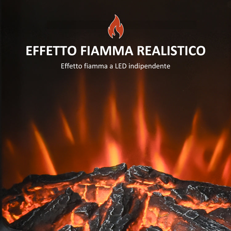 EasyComfort Camino Elettrico in Acciaio Nero con Fiamma Realistica Riscalda fino a 20-25㎡, 1000W/2000W