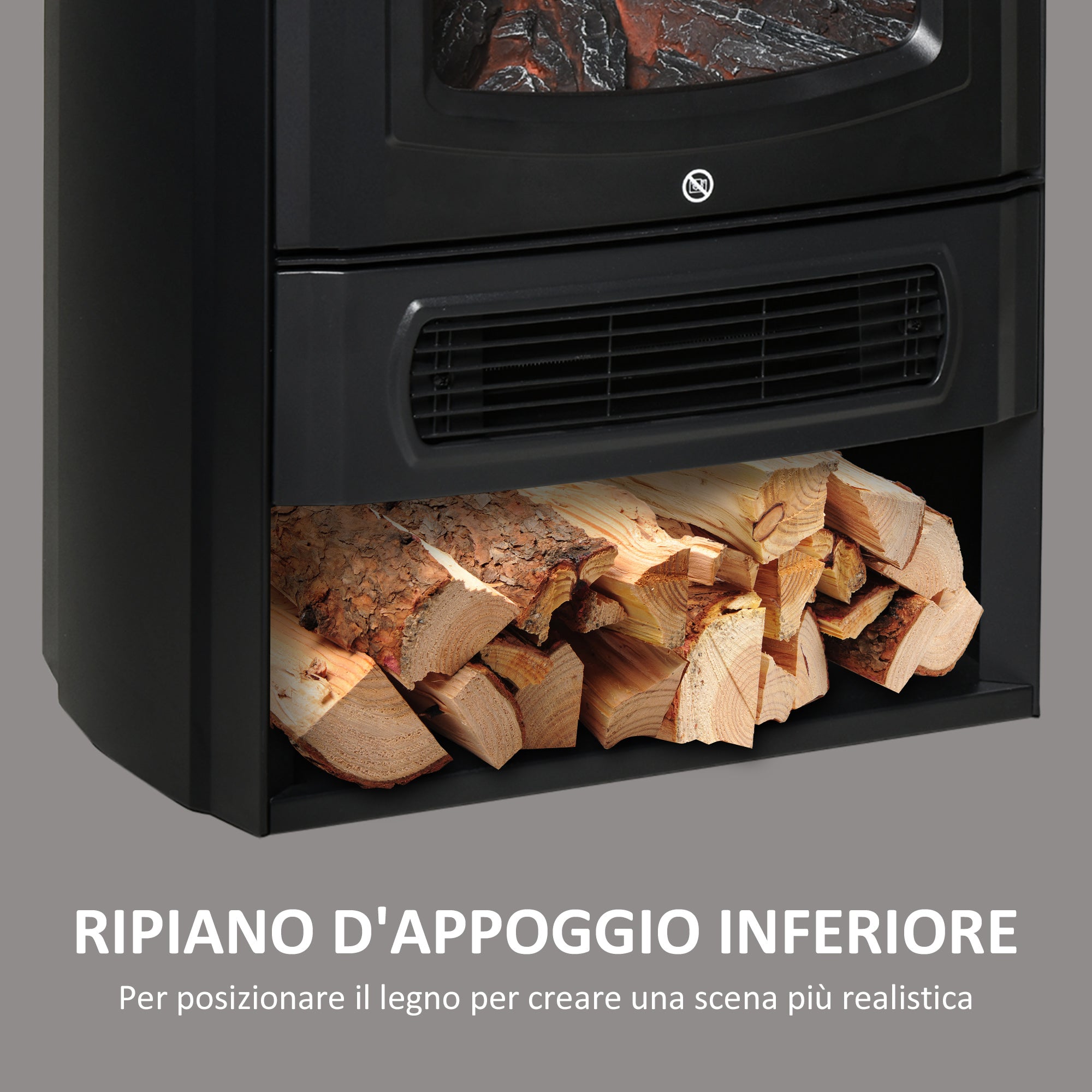 EasyComfort Camino Elettrico in Acciaio Nero con Fiamma Realistica Riscalda fino a 20-25㎡, 1000W/2000W