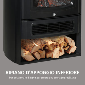 EasyComfort Camino Elettrico in Acciaio Nero con Fiamma Realistica Riscalda fino a 20-25㎡, 1000W/2000W