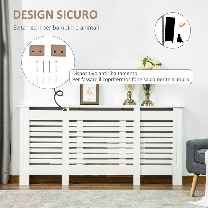 Easycomfort Mobile Copricalorifero Larghezza Regolabile e Mensola Superiore in MDF e Legno, 140-202x19x82.5cm, Bianco