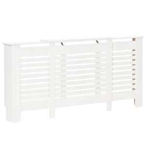 Easycomfort Mobile Copricalorifero Larghezza Regolabile e Mensola Superiore in MDF e Legno, 140-202x19x82.5cm, Bianco