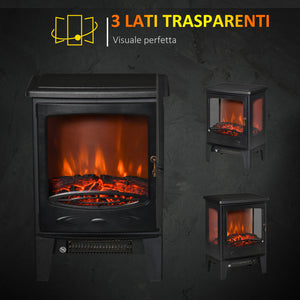 EasyComfort Camino Elettrico Effetto Fiamma e 3 Lati Aperti Temperatura Regolabile Copertura 20-25m² - Nero