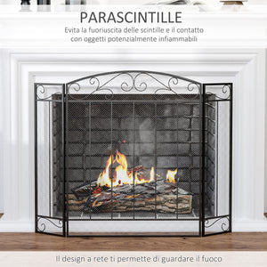 EasyComfort Parascintille Caminetto con 3 Pannelli Pieghevoli in Metallo e Acciaio Nero 105x1.6x80.5cm