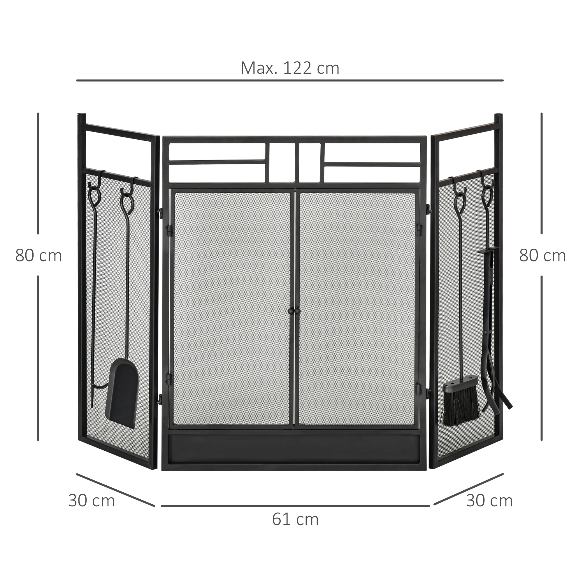 EasyComfort Parascintille Camino Moderno, Parafuoco Pieghevole con 2 Porte in Metallo Nero, 122x1.6x80cm