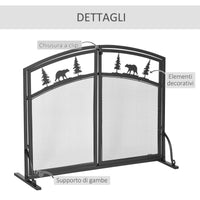 EasyComfort Parascintille per Camino in Metallo con 2 Porte e Decorazioni Natalizie, 99x35x80 cm, Nero