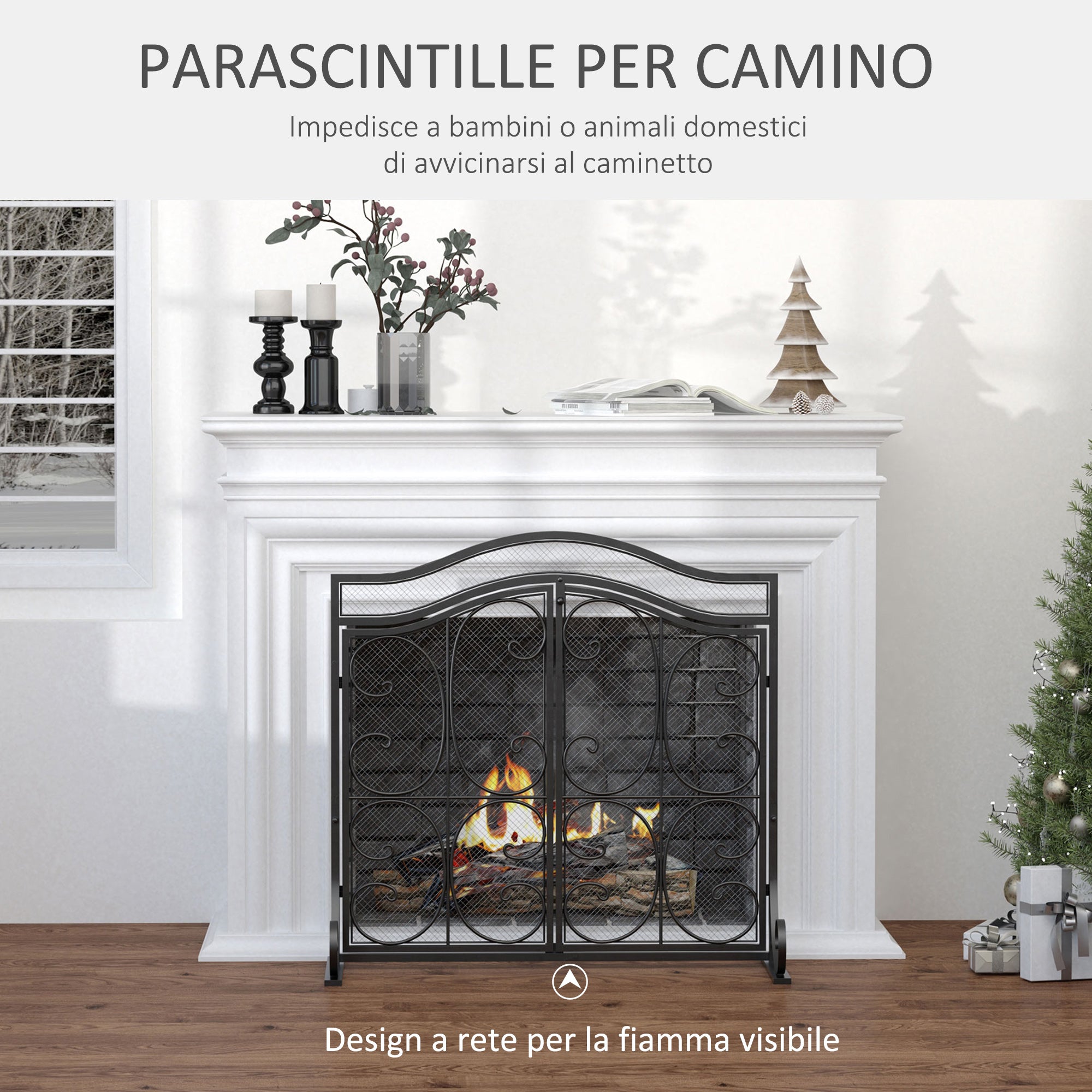 EasyComfort Parascintille per Camino in Metallo Nero con 2 Porte Chiusura a Clip, 88x30x89 cm