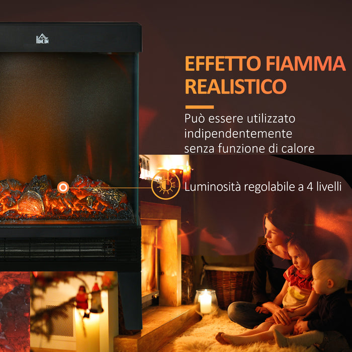 EASYCOMFORT  Camino Elettrico 1000W / 2000W con Fiamma LED Realistica e Controllo Temperatura, 40.5x20x62 cm, Nero