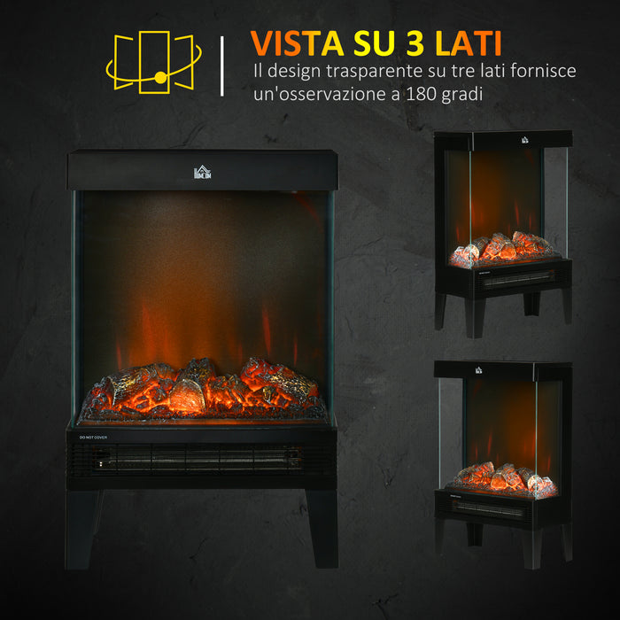 EASYCOMFORT  Camino Elettrico 1000W / 2000W con Fiamma LED Realistica e Controllo Temperatura, 40.5x20x62 cm, Nero