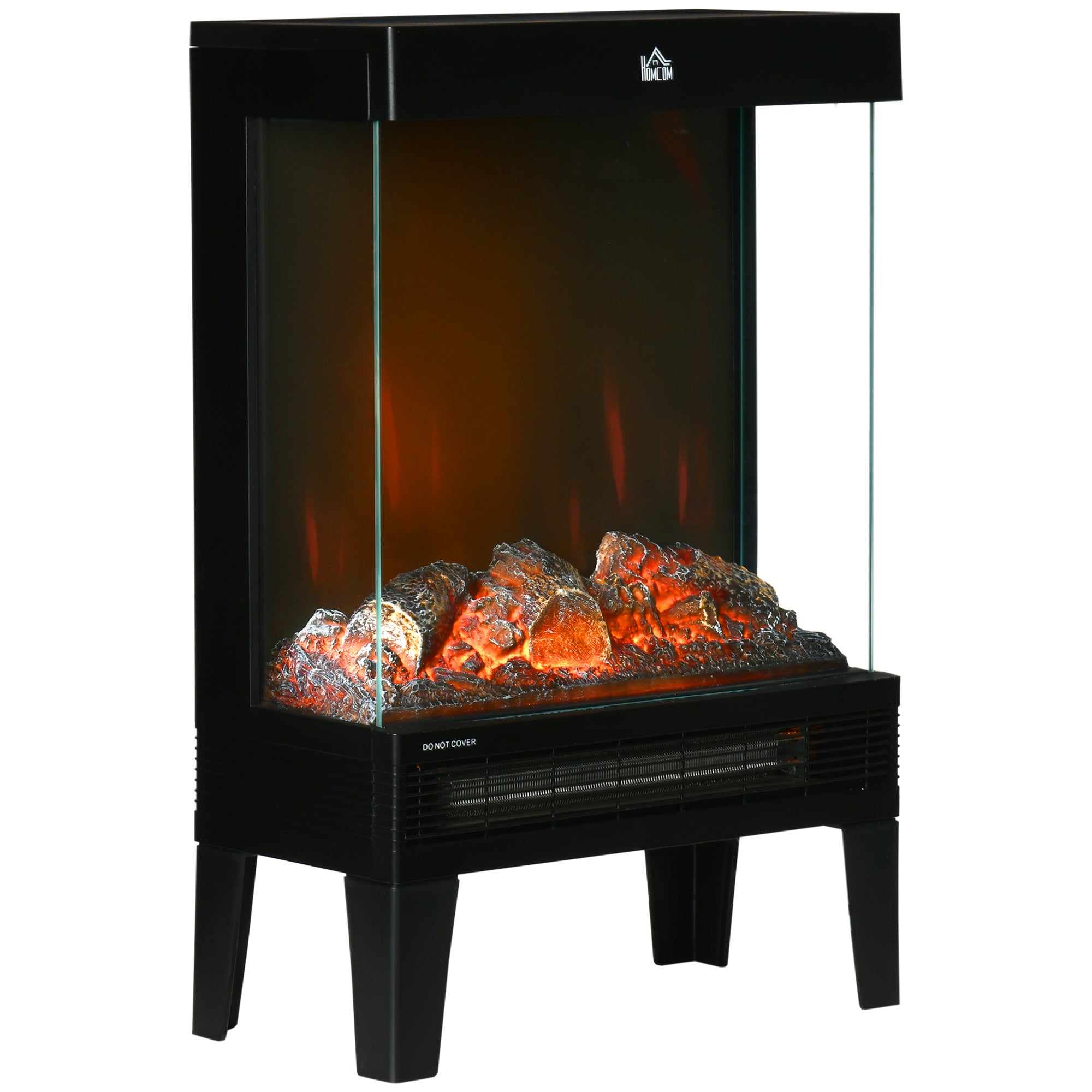 EASYCOMFORT  Camino Elettrico 1000W / 2000W con Fiamma LED Realistica e Controllo Temperatura, 40.5x20x62 cm, Nero