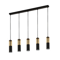 Lampadario Moderno Merrygold Acciaio Nero Ambra 5 Luci Gu10