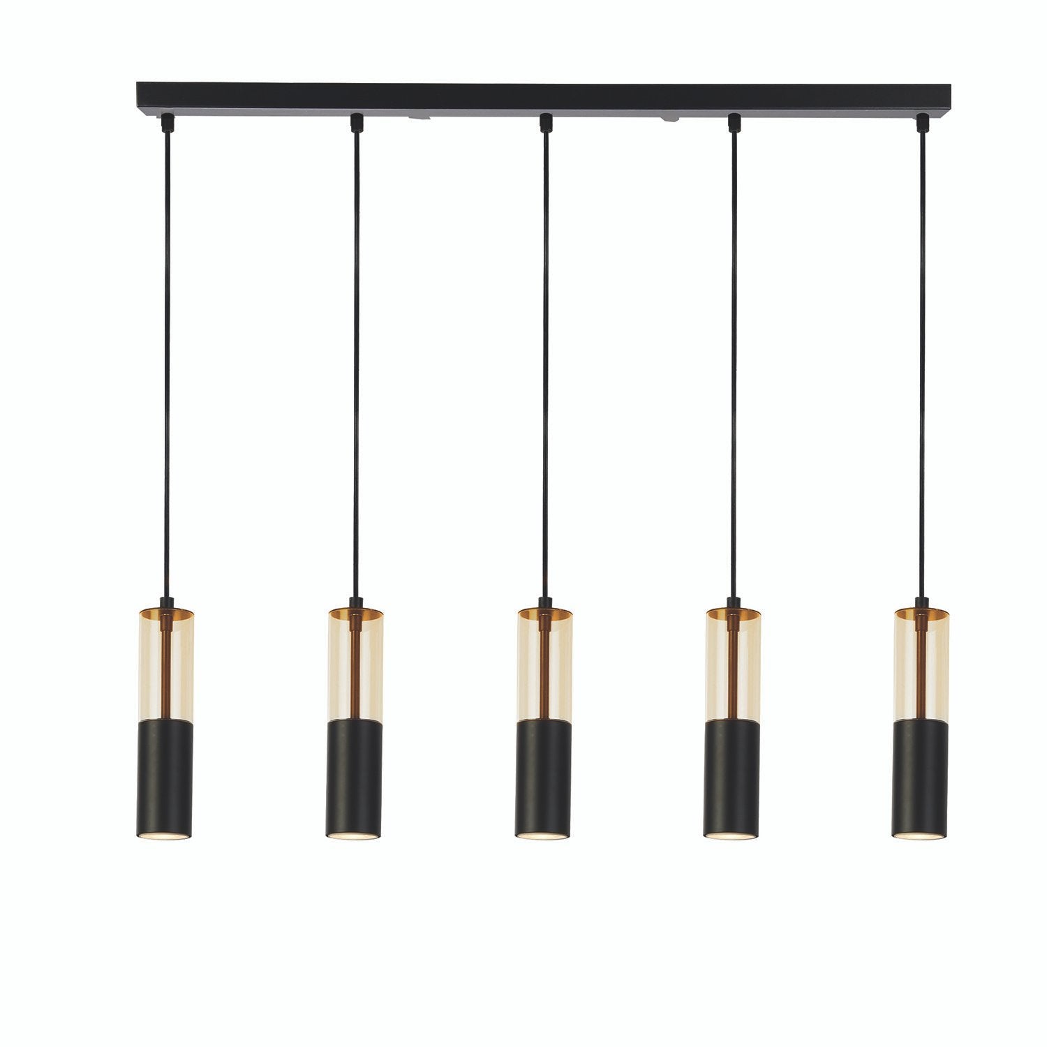 Lampadario Moderno Merrygold Acciaio Nero Ambra 5 Luci Gu10