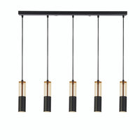 Lampadario Moderno Merrygold Acciaio Nero Ambra 5 Luci Gu10