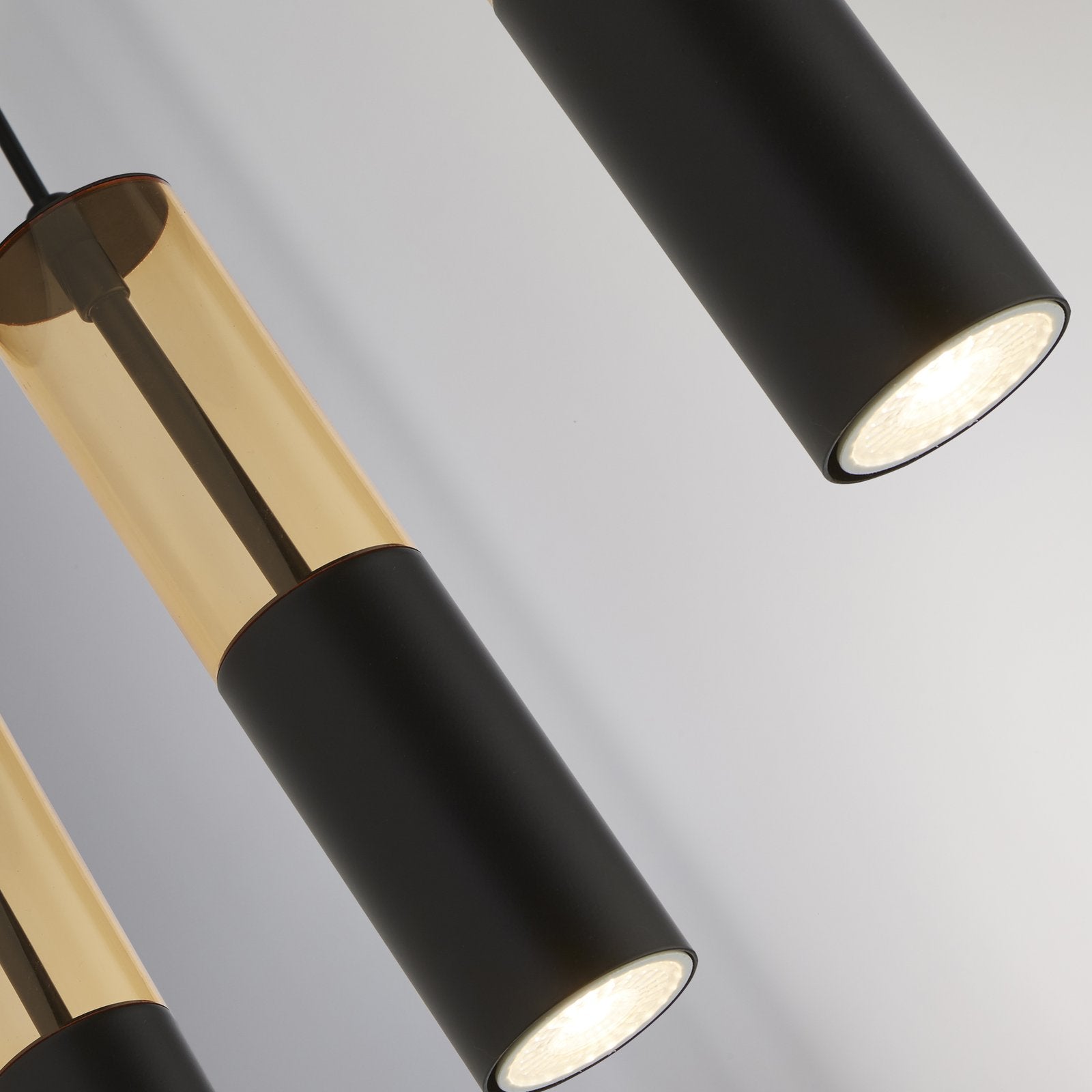 Lampadario Moderno Merrygold Acciaio Nero Ambra 5 Luci Gu10