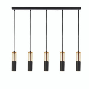 Lampadario Moderno Merrygold Acciaio Nero Ambra 5 Luci Gu10