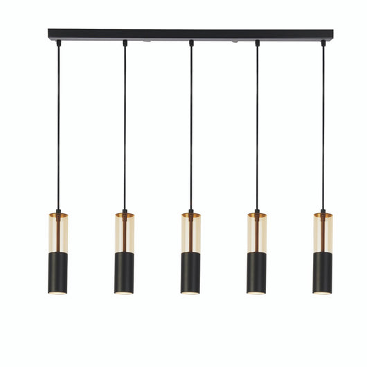 Lampadario Moderno Merrygold Acciaio Nero Ambra 5 Luci Gu10