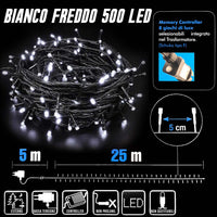 Catena Luminosa 500 LED Mini Lucciole Bianco Freddo 8 Funzioni Interno Esterno