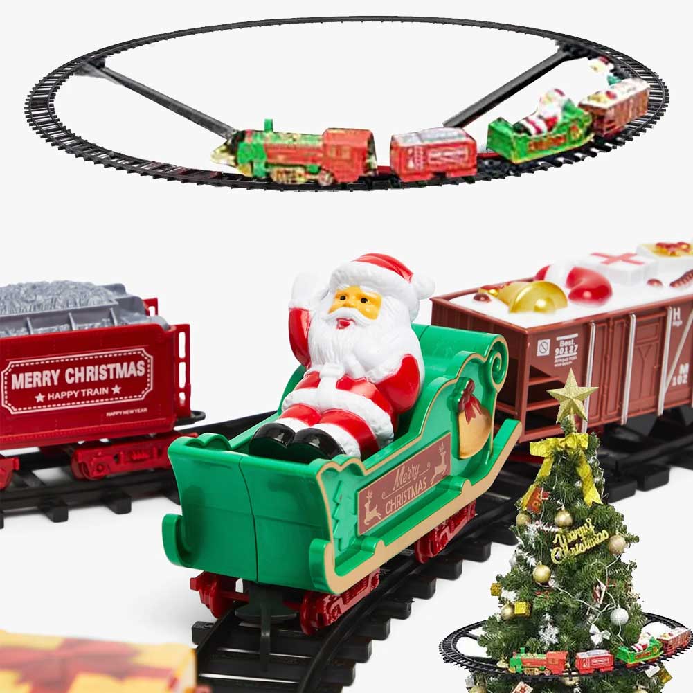 Trenino di Babbo Natale con Supporto per Centro Albero Luci e Suoni 89cm