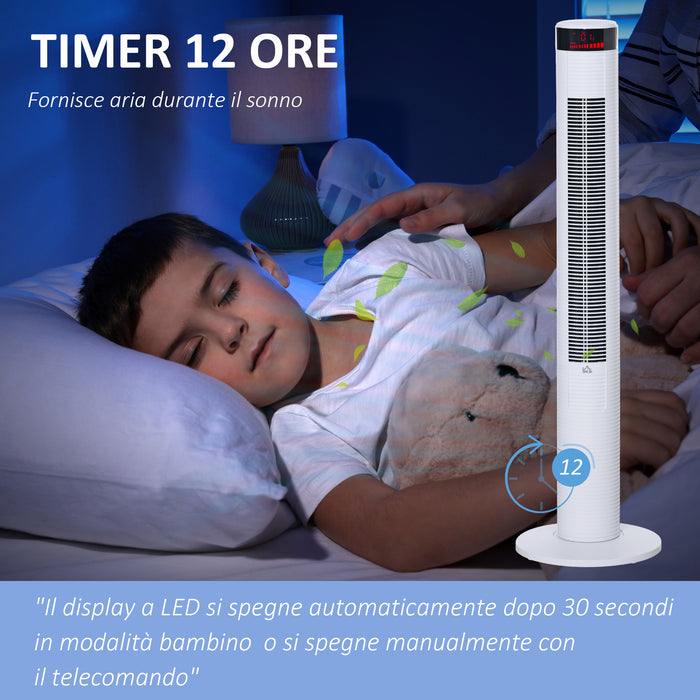 EasyComfort Ventilatore a Colonna con 3 Velocità e 4 Modalità, Timer di 12h, Pannello LED e Telecomando, Bianco