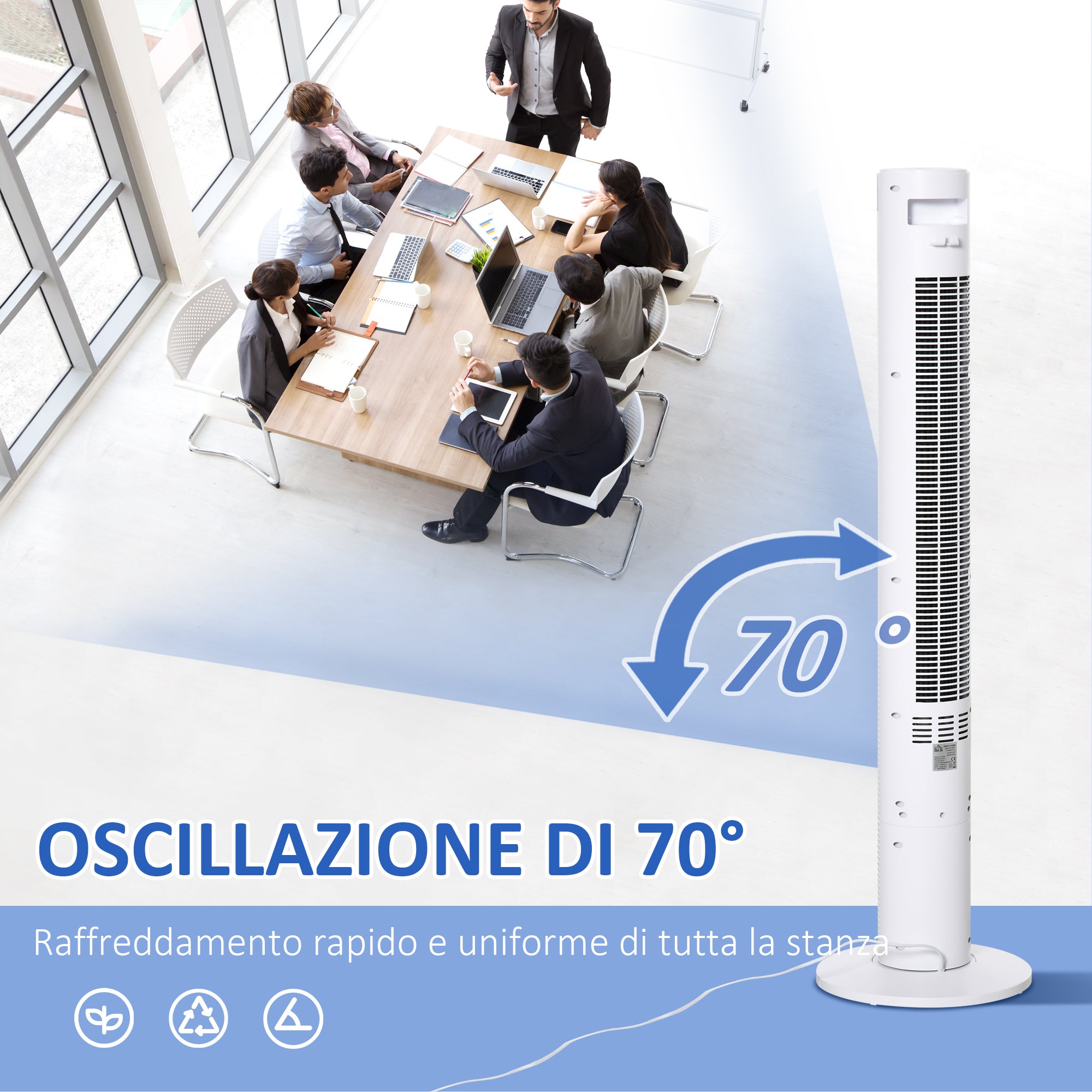 EasyComfort Ventilatore a Colonna con 3 Velocità e 4 Modalità, Timer di 12h, Pannello LED e Telecomando, Bianco